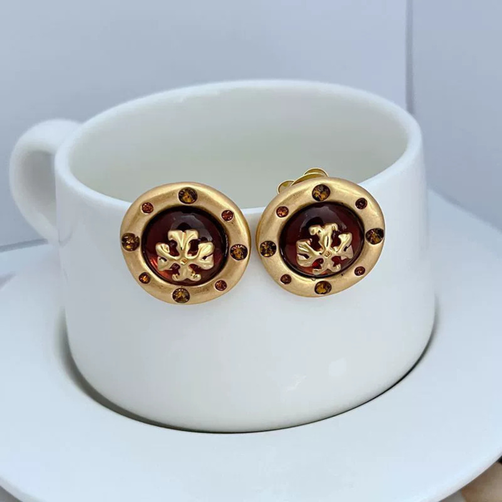 Tory Burch Geometric Round Letter Metal Stud Earrings Mother Daughter